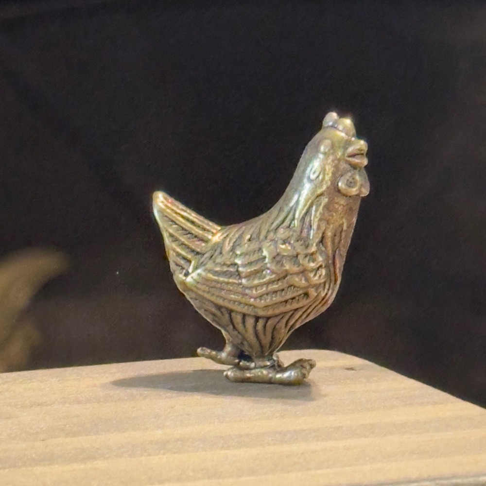 BG12 Chinese Zodiac Chicken Figurine Brass Tone Miniature Animal Sculpture Small